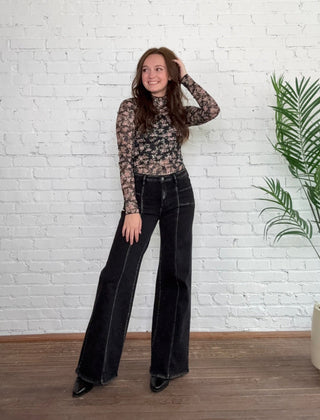 Lennon Lace Top- Black Floral