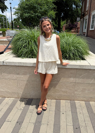 Cream matching set with eyelet detail