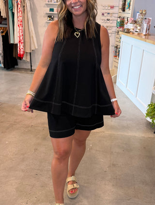 Woman in a black matching set