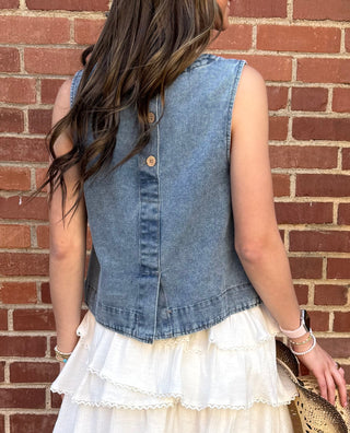 Denim op with tiered skort